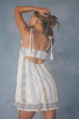 Tinley White Embroidered Tie-Strap Shift Mini Dress