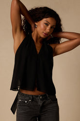 Kennedy Black Tie-Back Halter Tank Top