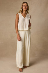 June Cream Crochet Lace Wide-Leg Pants