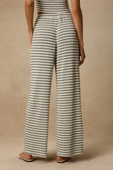 Esmira Ivory and Sage Striped Knit Wide-Leg Pants