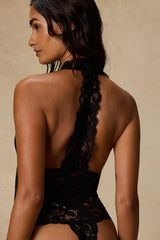 Lara Black Sheer Lace Halter Bodysuit