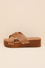 Loma Brown Studded Platform Slide Sandals