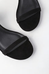 Julie Black Suede Ankle Strap Heels