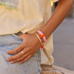 Knotty Enamel Initial Custom Bracelet - Pink/Orange Double Letter