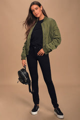 Style Expedition Olive Green Quilted Bomber Jacket