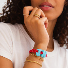 Knotty Enamel Initial Custom Bracelet - Red/Blue Double Letter