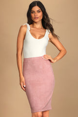 Superpower Blush Suede Pencil Skirt