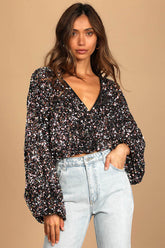 Keep Dazzling Pink Multi Sequin Long Sleeve Crop Top