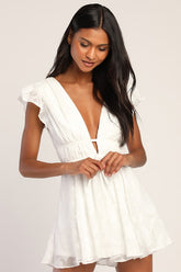All About The Flowers White Burnout Floral Ruffled Romper