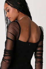 Made to Amaze Black Dotted Mesh Long Sleeve Jumpsuit