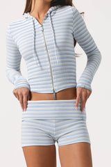 Ribbed Jersey Mini Shorts In Blue Stripe