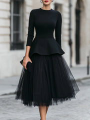Structured Peplum Top And Layered Midi Skirt Set