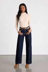 Wilde Beige Ribbed Long Sleeve Mock Neck Bodysuit