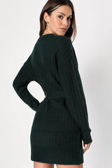 Wishing on Winter Emerald Green Cable Knit Mini Sweater Dress