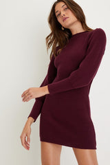 Loving You Fondly Burgundy Ribbed Knit Sweater Dress