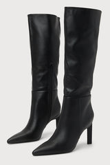 Olivet Black Pointed-Toe Knee-High Boots