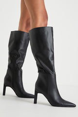 Olivet Black Pointed-Toe Knee-High Boots