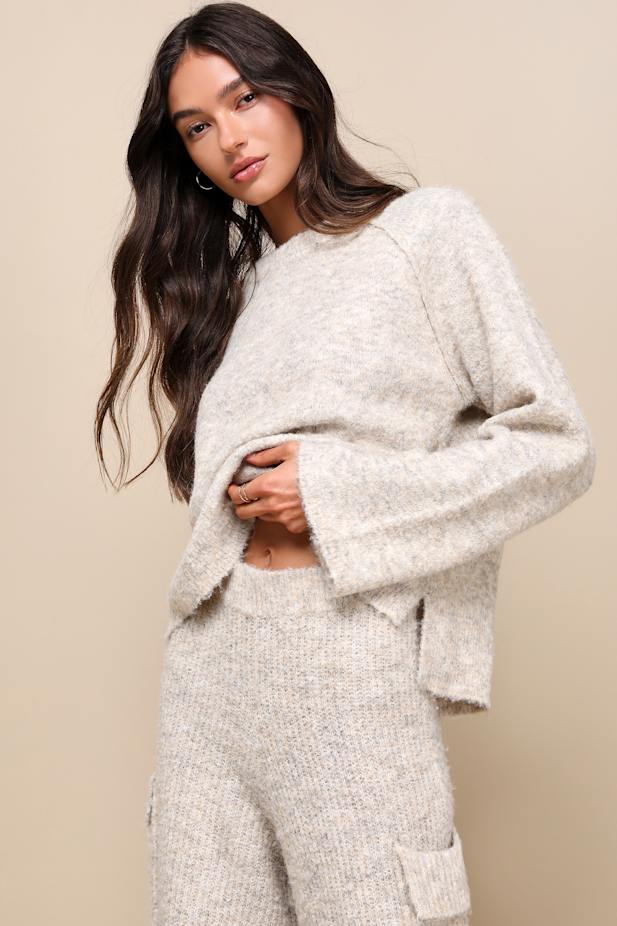 Signature Sunday Heather Beige Raglan Sleeve Pullover Sweater