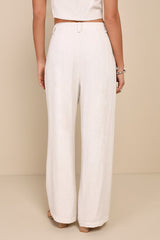 Suits You Perfectly Beige Linen Wide-Leg Pants