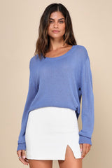 Clean Aesthetic Blue Long Sleeve Sweater Top