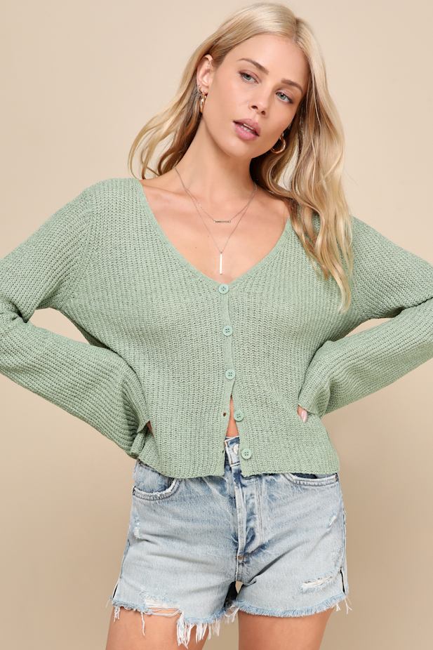 Springtime Sweetie Sage Green Loose Knit Cardigan Sweater
