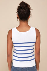 Chic Tendencies White Striped Sleeveless Sweater Top