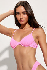 Luxe Paradise Bright Pink Smocked Underwire Bikini Top