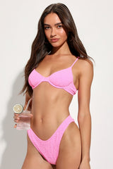 Luxe Paradise Bright Pink Smocked Underwire Bikini Top