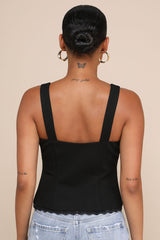Sweetly Coy Black Sleeveless Bustier Tie-Front Top