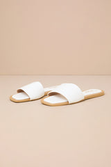 Brenner White Flat Square-Toe Slide Sandals