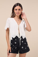 Easygoing Glow Black Denim Rhinestone High-Rise Shorts