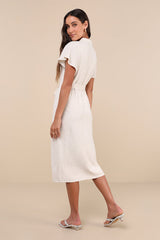 Italian Summer Beige Linen Midi Dress