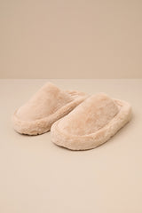 Socozee Beige Faux Fur Flatform Slippers