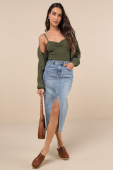Cutest Duet Olive Green Knit Cami Top and Cardigan Sweater Set