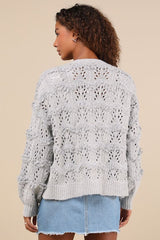 Cutest Coziness Grey Textured Balloon Sleeve Cardigan Sweater