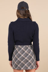 Vibrant Season Beige and Blue Plaid Mini Skirt