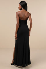 Spellbinding Allure Black Bustier Strapless Mermaid Maxi Dress