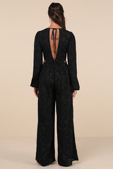 Ravishing Marvel Black Burnout Floral Cutout Wide-Leg Jumpsuit