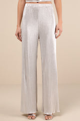 Spectacular Shimmer Champagne Lurex Plisse Wide-Leg Pants