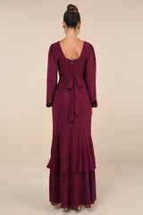 Tier Elegance Plum Purple Long Sleeve Tiered Maxi Dress