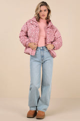Calli Pink Floral Corduroy Puffer Jacket