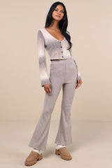 Unmatched Comfort Heather Taupe Ribbed Knit Flare Pants