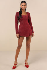 Cultivated Poise Burgundy Tweed Romper