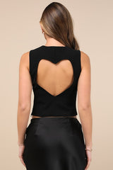 Flirtatious Charisma Black Heart Cutout Sleeveless Crop Top