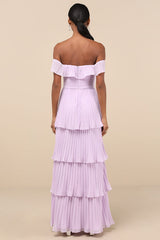 Always Remarkable Lavender Pleated Off-the-Shoulder Maxi Dress