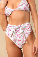 Tide Time White Floral Tie-Front Bikini Bottoms