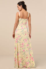 Remarkable Arrival Yellow Multi Floral Sleeveless Maxi Dress