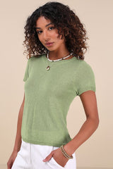 Clean Aesthetic Green Short Sleeve Sweater Top