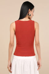 Kosta Rust Red Ruched Jersey Knit Tank Top
