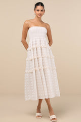 Beautiful Sentiments Ivory Floral Strapless Tiered Midi Dress